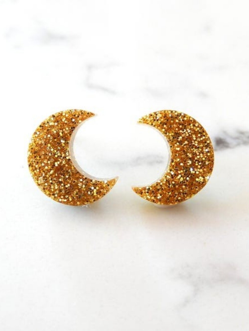 Gold Glitter Crescent Moon Stud Earrings